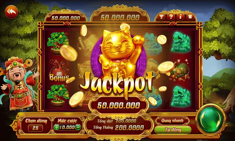 Máy đánh bạc với biểu tượng jackpot lớn, tượng trưng cho sự đa dạng của game slots tại vmax