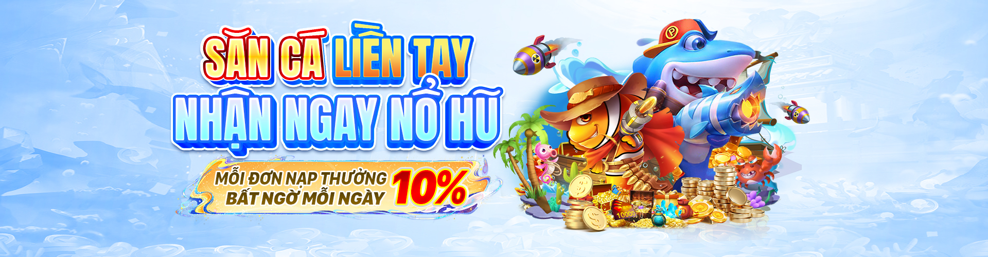 Hình ảnh đại dương rực rỡ với nhiều loài cá và kho báu, tượng trưng cho game bắn cá VMAX
