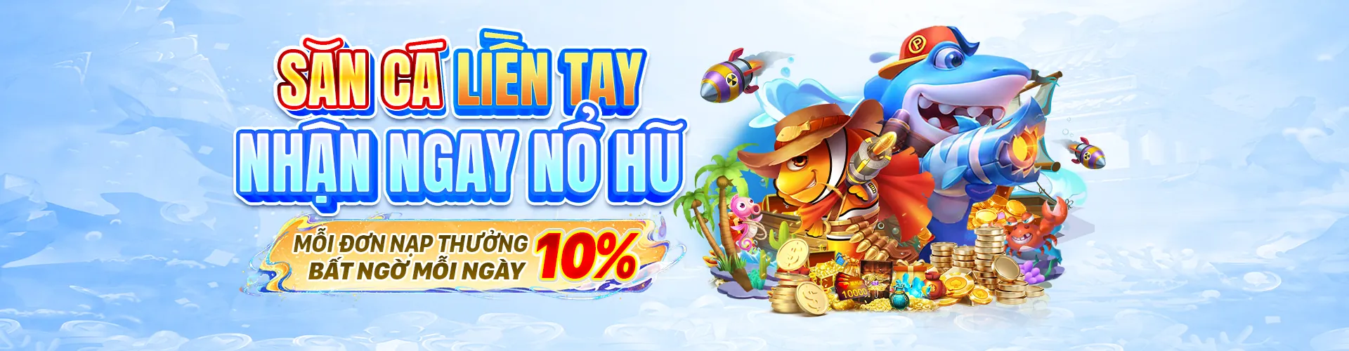 Hình ảnh đại dương rực rỡ với nhiều loài cá và kho báu, tượng trưng cho game bắn cá VMAX